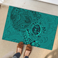 Hawaii Monk Seal and Dolphin Rubber Doormat Polynesian Kakau Pattern Turquoise