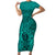 Hawaii Monk Seal and Dolphin Short Sleeve Bodycon Dress Polynesian Kakau Pattern Turquoise