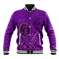 Hawaii Monk Seal and Dolphin Baseball Jacket Polynesian Kakau Pattern Purple