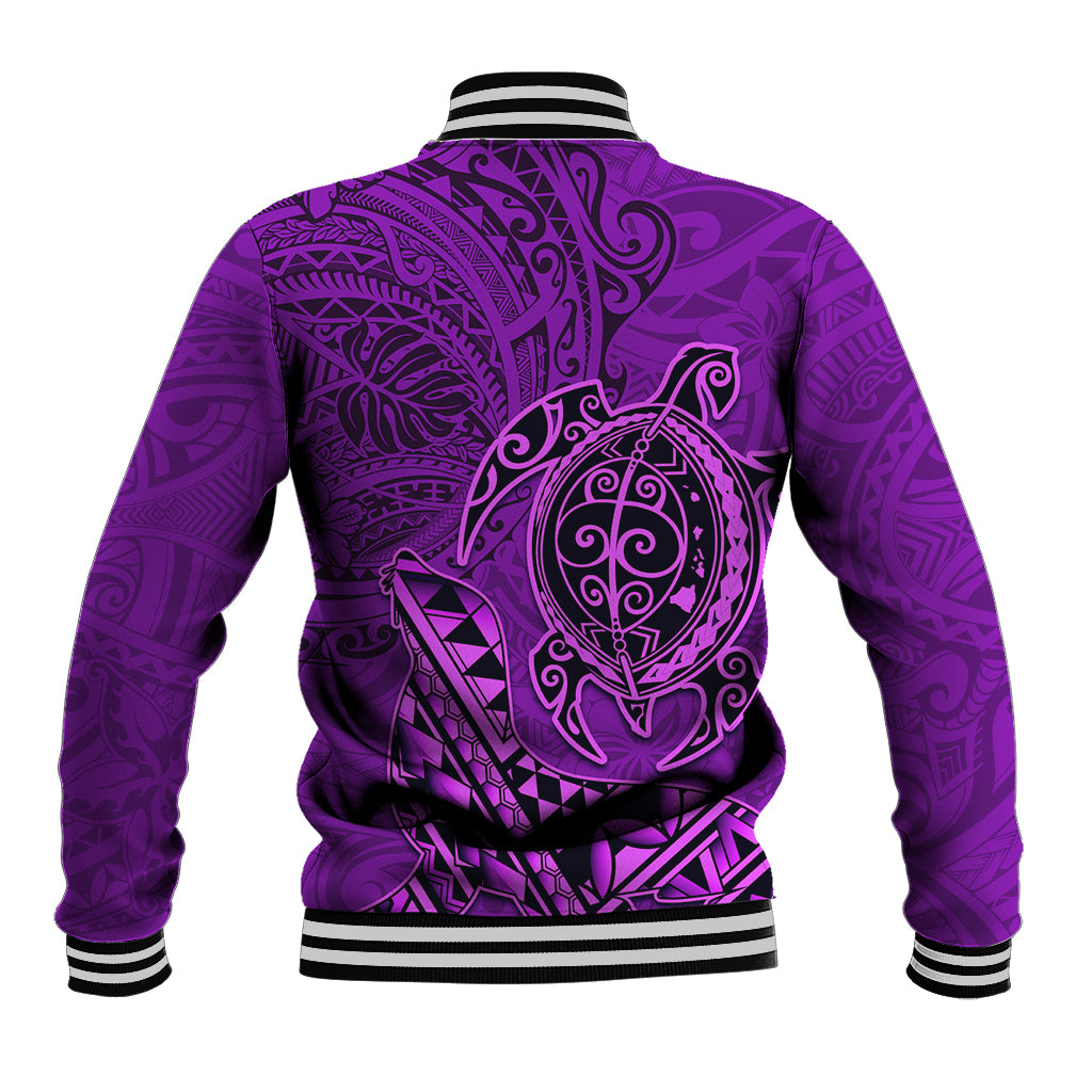 Hawaii Monk Seal and Dolphin Baseball Jacket Polynesian Kakau Pattern Purple
