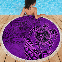 Hawaii Monk Seal and Dolphin Beach Blanket Polynesian Kakau Pattern Purple