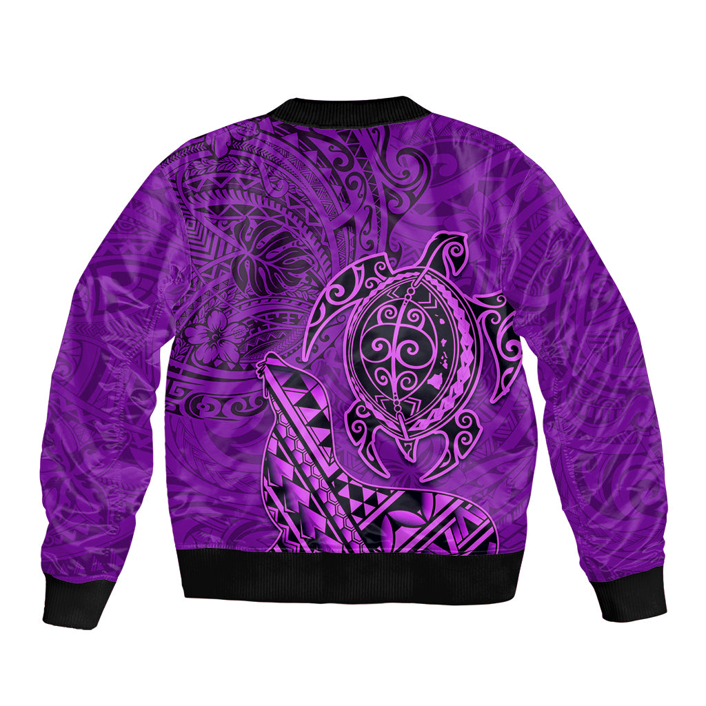 Hawaii Monk Seal and Dolphin Bomber Jacket Polynesian Kakau Pattern Purple