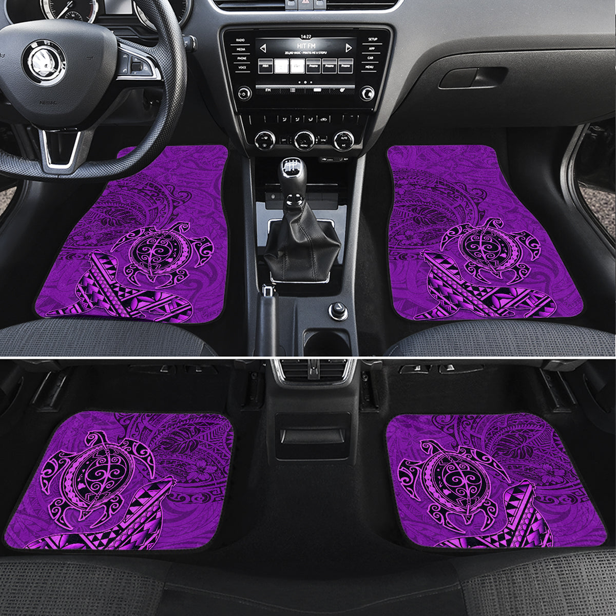 Hawaii Monk Seal and Dolphin Car Mats Polynesian Kakau Pattern Purple