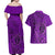 Hawaii Monk Seal and Dolphin Couples Matching Off Shoulder Maxi Dress and Hawaiian Shirt Polynesian Kakau Pattern Purple