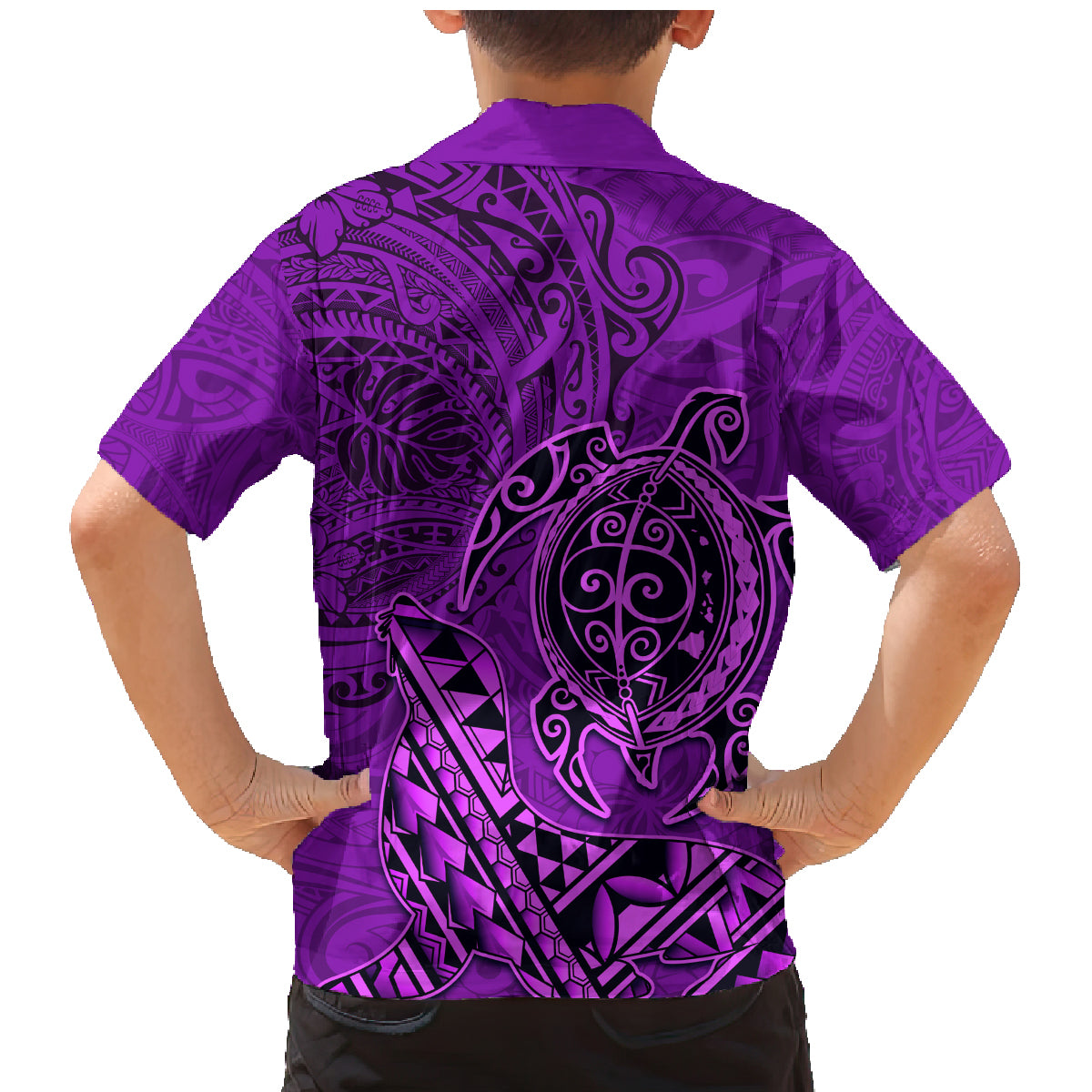 Hawaii Monk Seal and Dolphin Family Matching Mermaid Dress and Hawaiian Shirt Polynesian Kakau Pattern Purple
