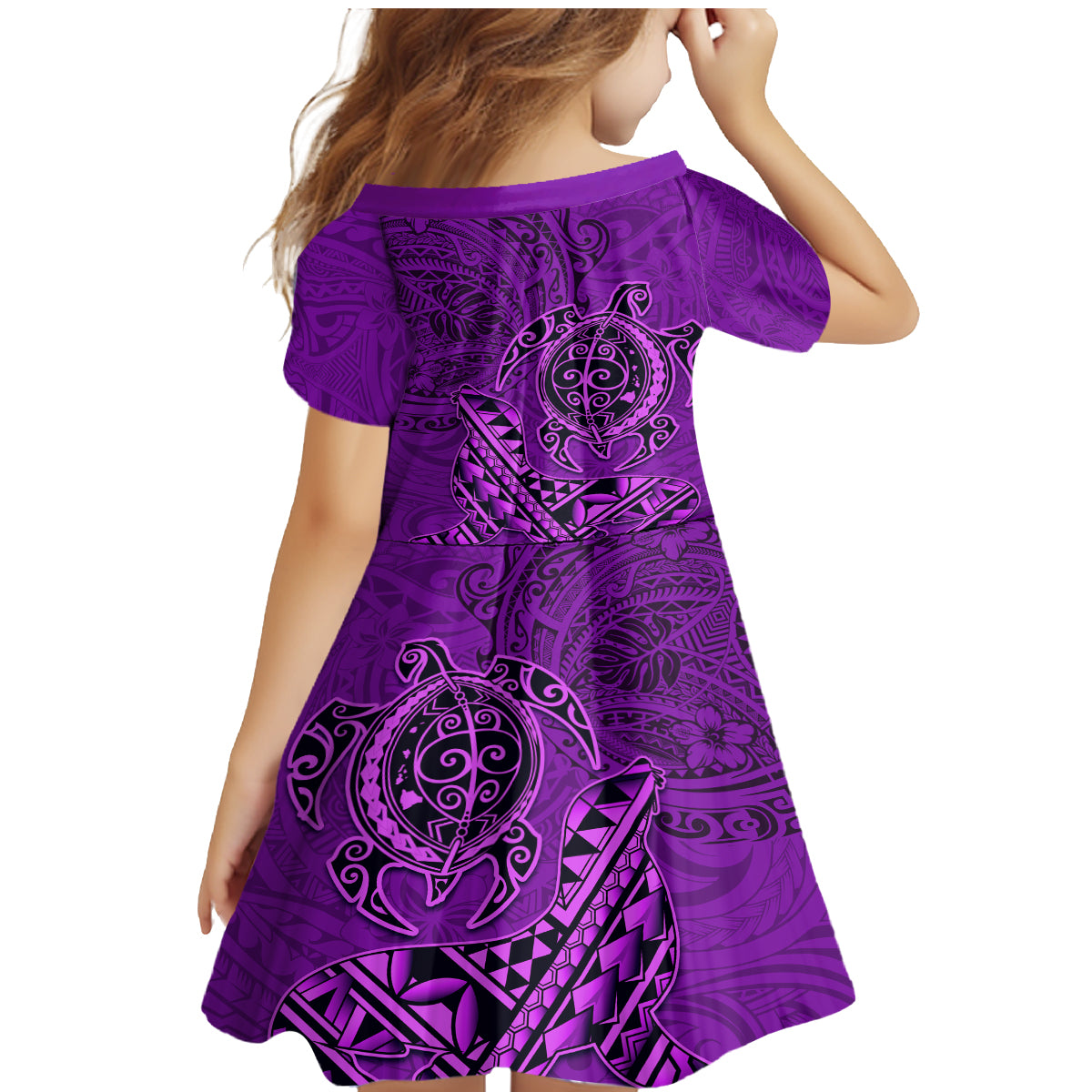 Hawaii Monk Seal and Dolphin Family Matching Mermaid Dress and Hawaiian Shirt Polynesian Kakau Pattern Purple
