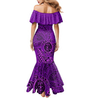 Hawaii Monk Seal and Dolphin Family Matching Mermaid Dress and Hawaiian Shirt Polynesian Kakau Pattern Purple