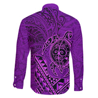 Hawaii Monk Seal and Dolphin Family Matching Puletasi and Hawaiian Shirt Polynesian Kakau Pattern Purple