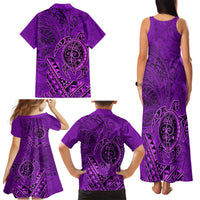 Hawaii Monk Seal and Dolphin Family Matching Tank Maxi Dress and Hawaiian Shirt Polynesian Kakau Pattern Purple