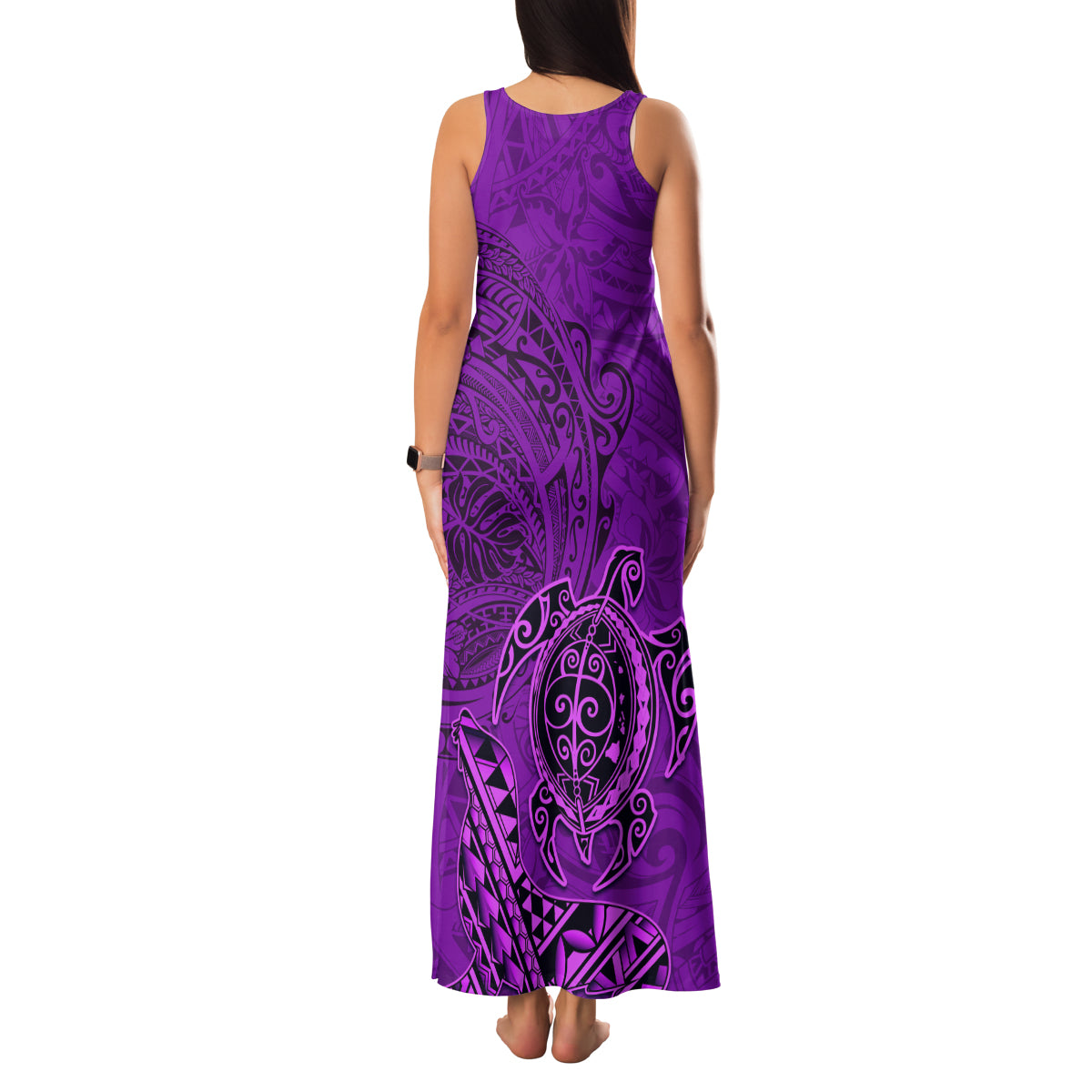 Hawaii Monk Seal and Dolphin Family Matching Tank Maxi Dress and Hawaiian Shirt Polynesian Kakau Pattern Purple