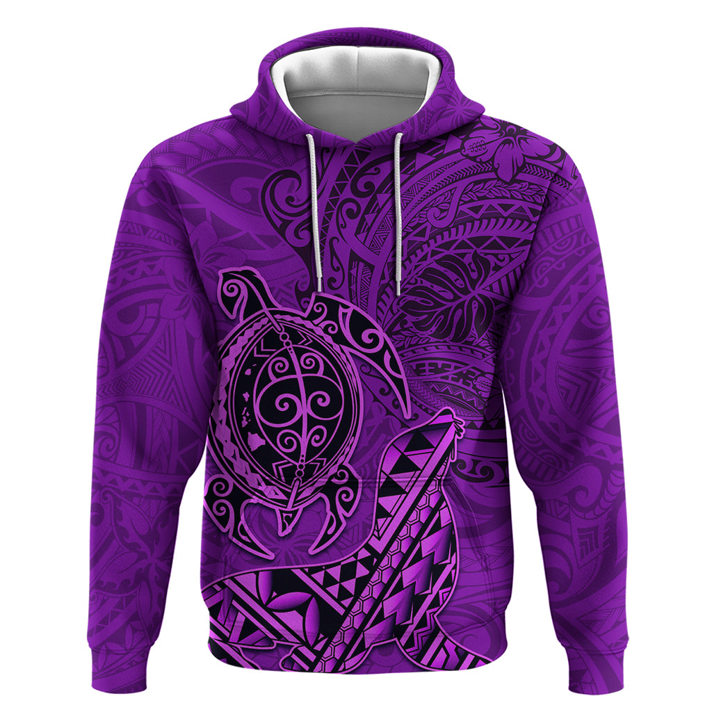 Hawaii Monk Seal and Dolphin Hoodie Polynesian Kakau Pattern Purple