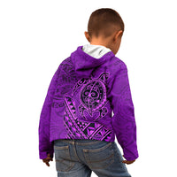 Hawaii Monk Seal and Dolphin Kid Hoodie Polynesian Kakau Pattern Purple