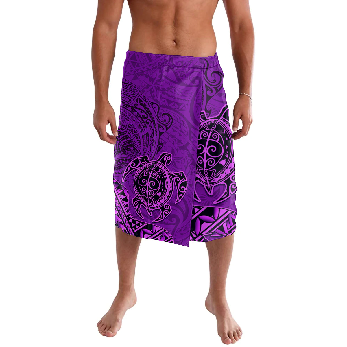 Hawaii Monk Seal and Dolphin Lavalava Polynesian Kakau Pattern Purple