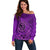 Hawaii Monk Seal and Dolphin Off Shoulder Sweater Polynesian Kakau Pattern Purple