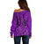 Hawaii Monk Seal and Dolphin Off Shoulder Sweater Polynesian Kakau Pattern Purple