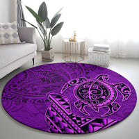Hawaii Monk Seal and Dolphin Round Carpet Polynesian Kakau Pattern Purple