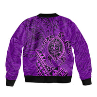 Hawaii Monk Seal and Dolphin Sleeve Zip Bomber Jacket Polynesian Kakau Pattern Purple