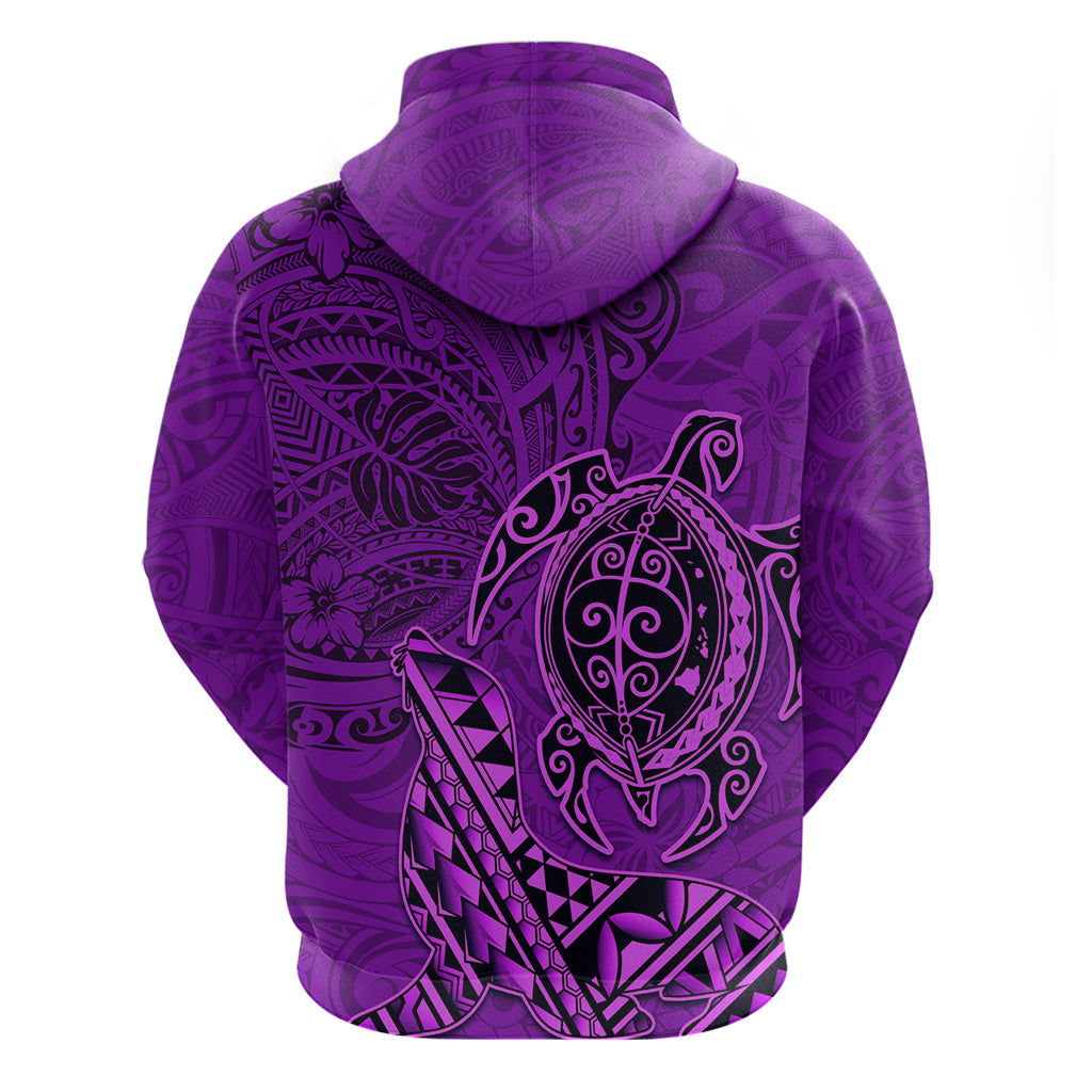 Hawaii Monk Seal and Dolphin Zip Hoodie Polynesian Kakau Pattern Purple