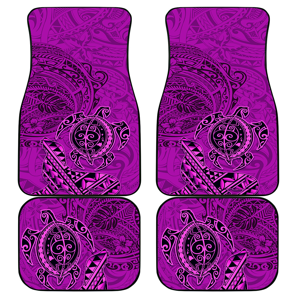 Hawaii Monk Seal and Dolphin Car Mats Polynesian Kakau Pattern Pink