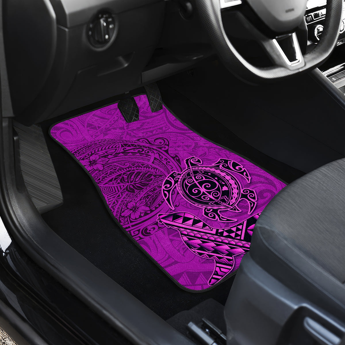 Hawaii Monk Seal and Dolphin Car Mats Polynesian Kakau Pattern Pink