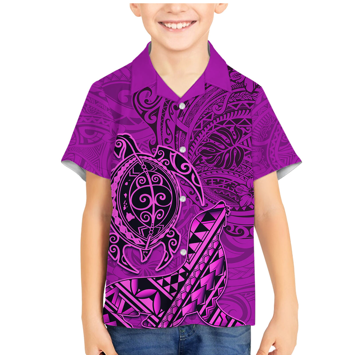 Hawaii Monk Seal and Dolphin Family Matching Mermaid Dress and Hawaiian Shirt Polynesian Kakau Pattern Pink