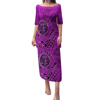Hawaii Monk Seal and Dolphin Family Matching Puletasi and Hawaiian Shirt Polynesian Kakau Pattern Pink