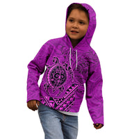 Hawaii Monk Seal and Dolphin Kid Hoodie Polynesian Kakau Pattern Pink