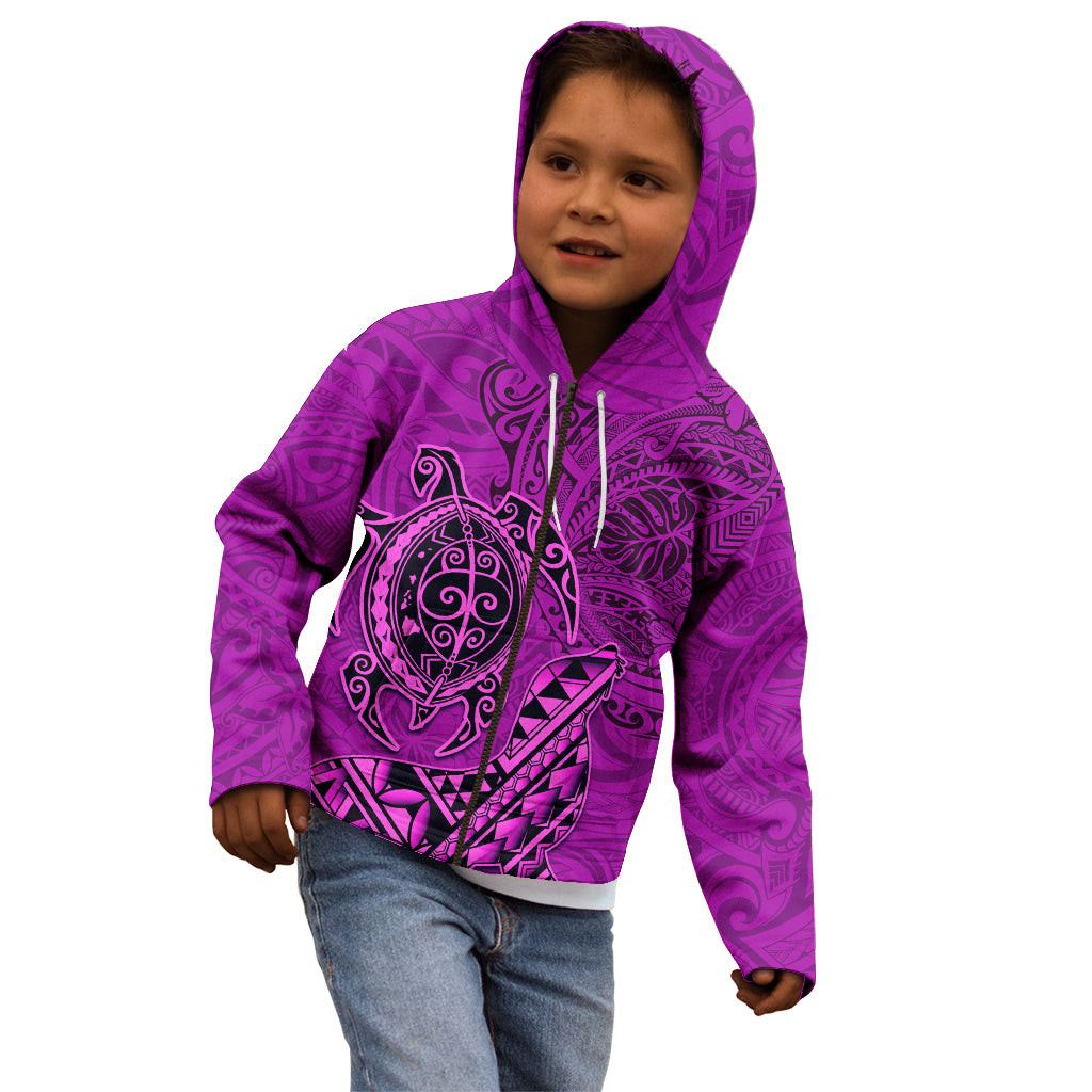 Hawaii Monk Seal and Dolphin Kid Hoodie Polynesian Kakau Pattern Pink