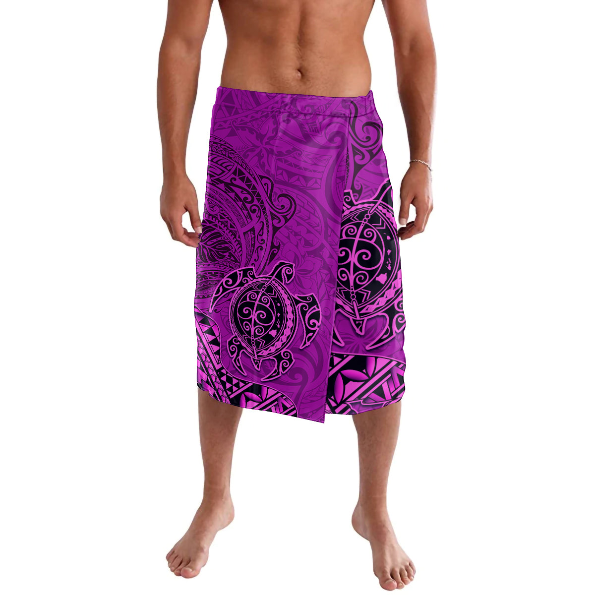 Hawaii Monk Seal and Dolphin Lavalava Polynesian Kakau Pattern Pink