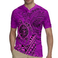 Hawaii Monk Seal and Dolphin Rugby Jersey Polynesian Kakau Pattern Pink