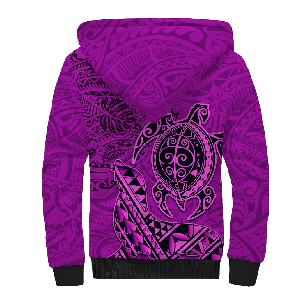 Hawaii Monk Seal and Dolphin Sherpa Hoodie Polynesian Kakau Pattern Pink