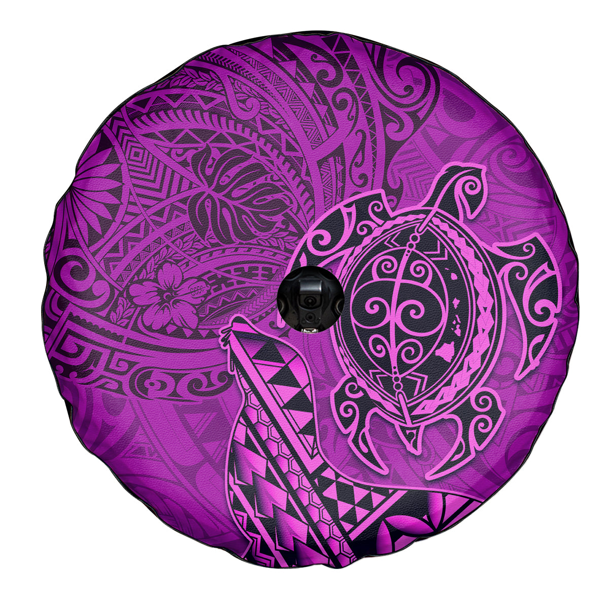 Hawaii Monk Seal and Dolphin Spare Tire Cover Polynesian Kakau Pattern Pink