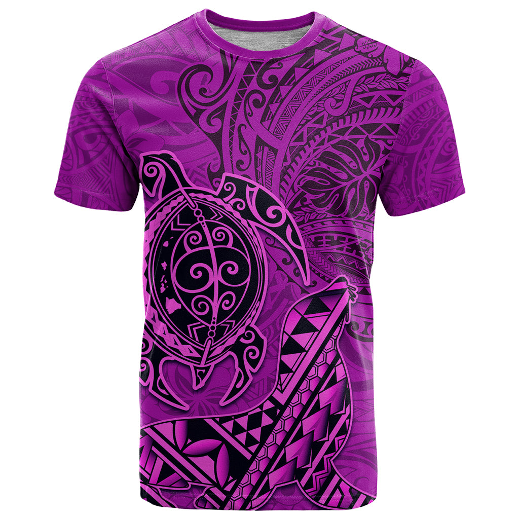 Hawaii Monk Seal and Dolphin T Shirt Polynesian Kakau Pattern Pink