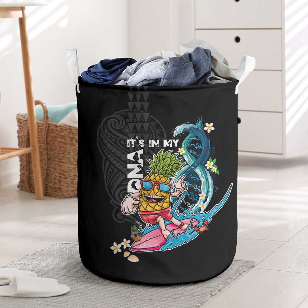 Hawaii Pineapple Surfing Laundry Basket It's in My DNA - Kakau and Polynesian Pattern LT03 Black - Polynesian Pride