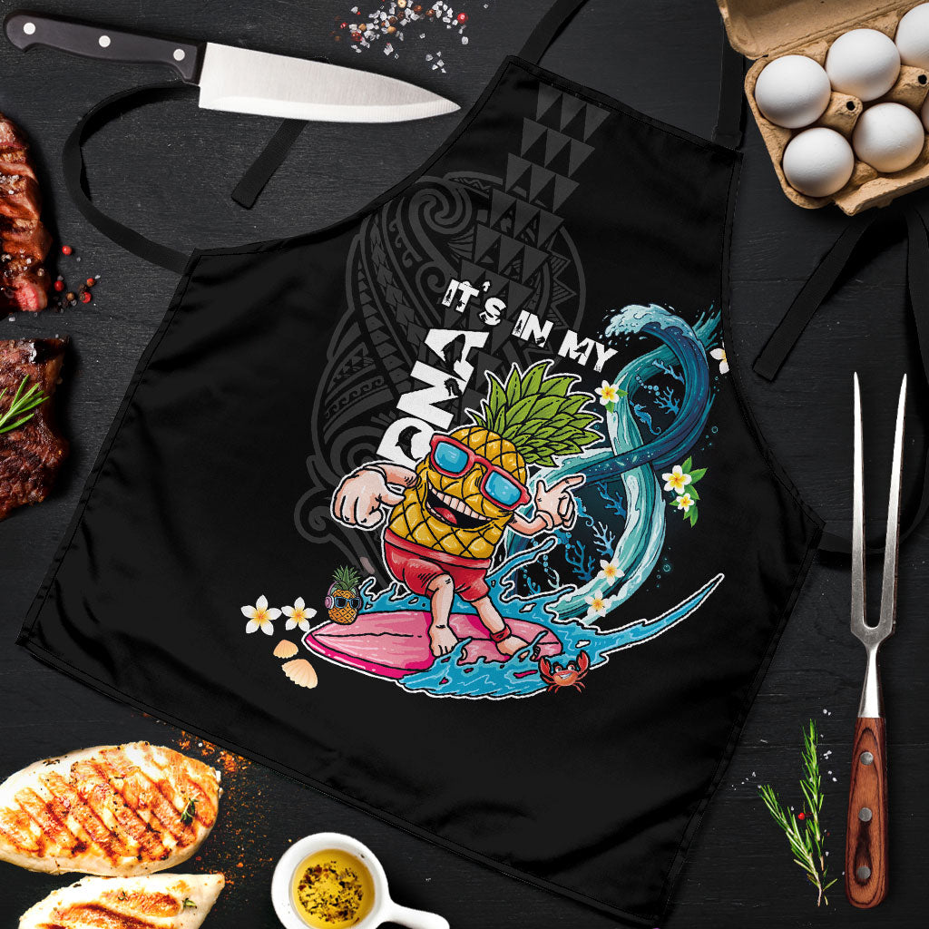 Hawaii Pineapple Surfing Apron It's in My DNA - Kakau and Polynesian Pattern LT03 Black - Polynesian Pride