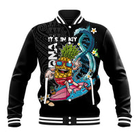 Hawaii Pineapple Surfing Baseball Jacket It's in My DNA - Kakau and Polynesian Pattern LT03 Unisex Black - Polynesian Pride