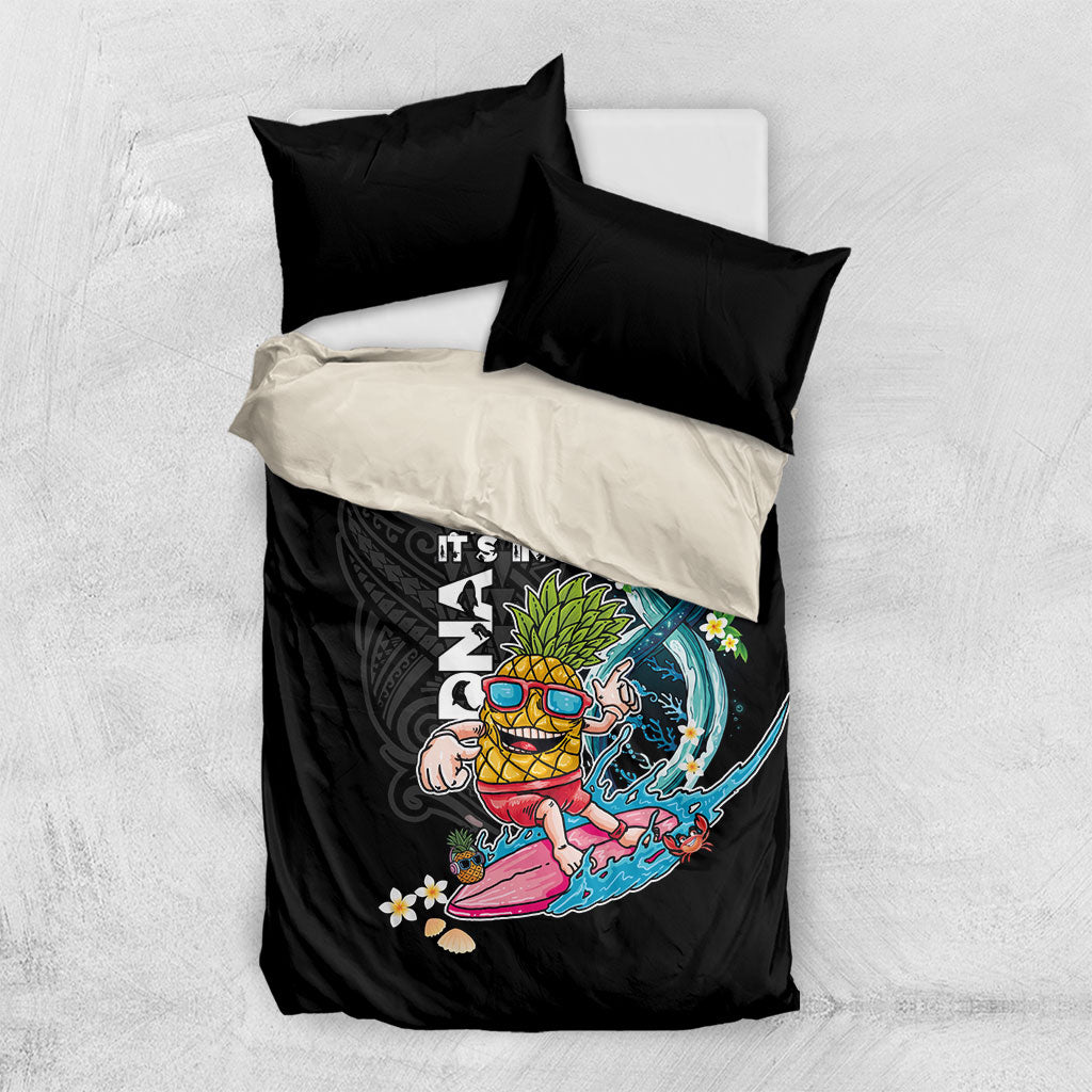 Hawaii Pineapple Surfing Bedding Set It's in My DNA - Kakau and Polynesian Pattern LT03 US Twin 172cm x 218cm Black - Polynesian Pride