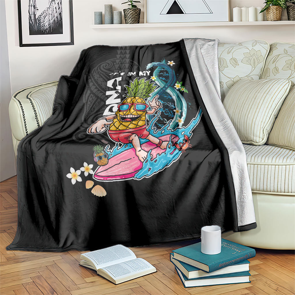 Hawaii Pineapple Surfing Blanket It's in My DNA - Kakau and Polynesian Pattern LT03 Black - Polynesian Pride