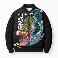 Hawaii Pineapple Surfing Bomber Puffer Jacket It's in My DNA - Kakau and Polynesian Pattern LT03 Unisex Black - Polynesian Pride