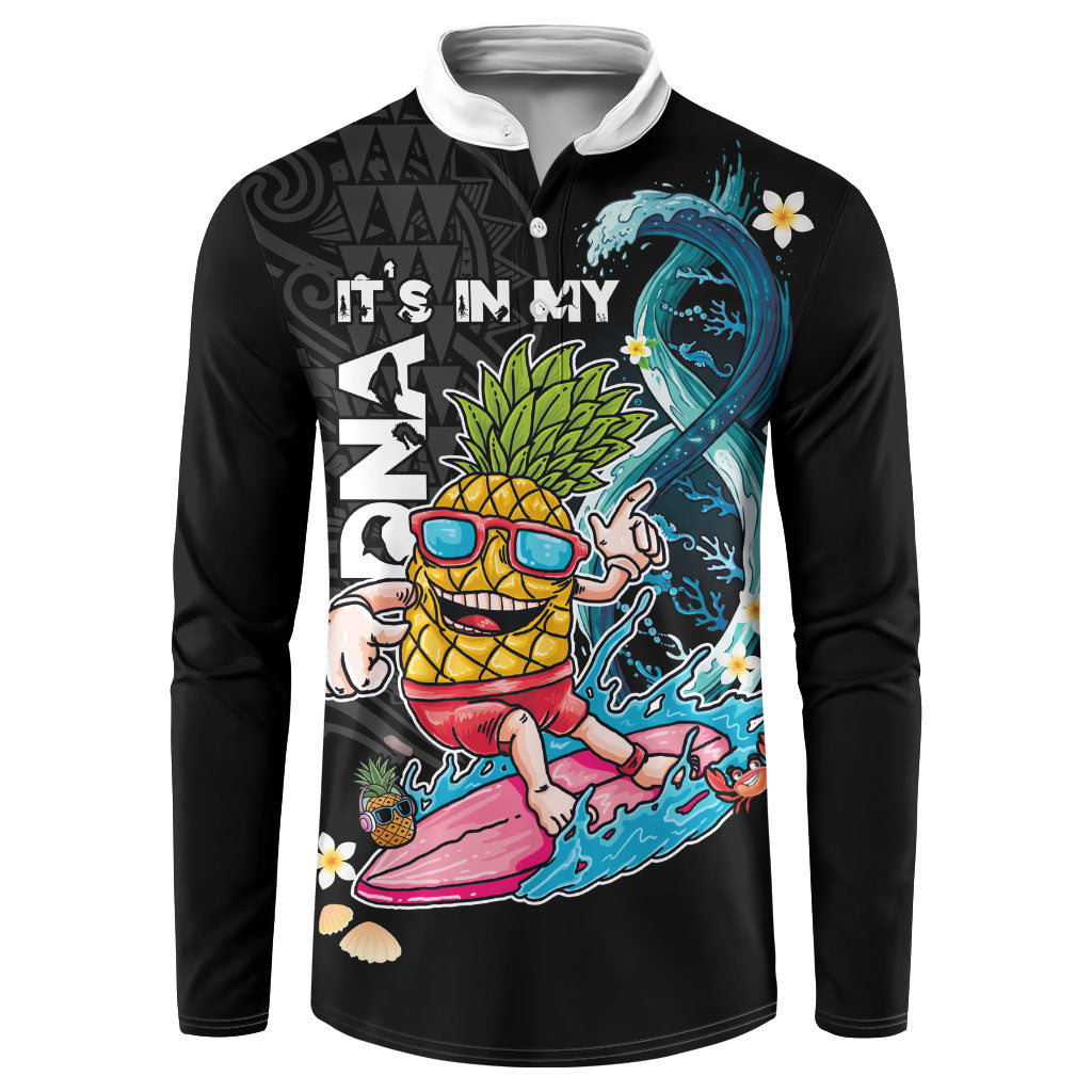 Hawaii Pineapple Surfing Button Sweatshirt It's in My DNA - Kakau and Polynesian Pattern LT03 Black - Polynesian Pride