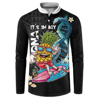 Hawaii Pineapple Surfing Button Sweatshirt It's in My DNA - Kakau and Polynesian Pattern LT03 Black - Polynesian Pride