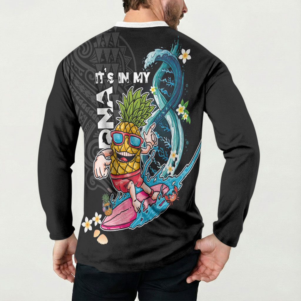 Hawaii Pineapple Surfing Button Sweatshirt It's in My DNA - Kakau and Polynesian Pattern LT03 - Polynesian Pride