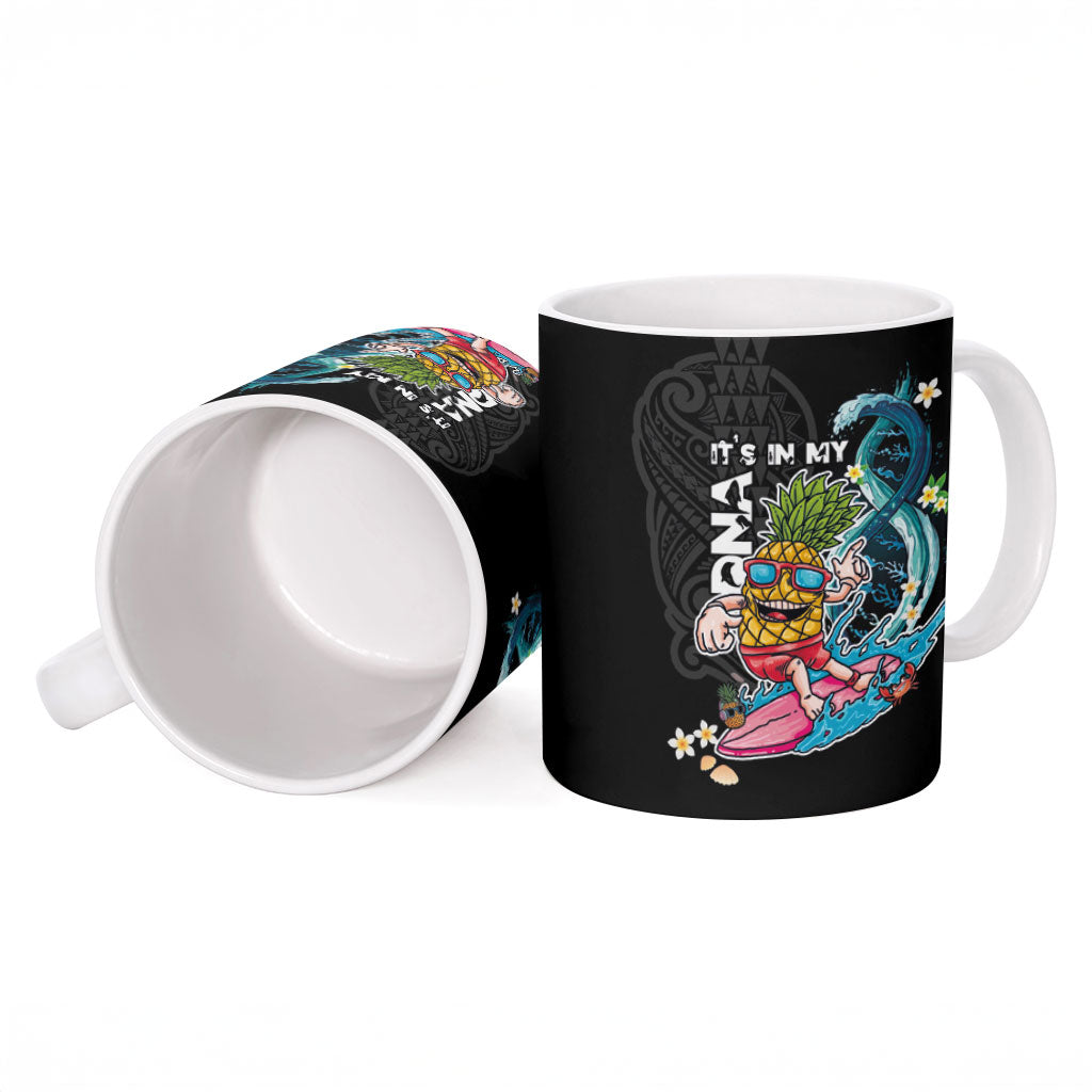 Hawaii Pineapple Surfing Ceramic Mug It's in My DNA - Kakau and Polynesian Pattern LT03 - Polynesian Pride