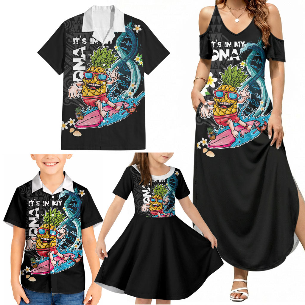 Hawaii Pineapple Surfing Family Matching Summer Maxi Dress and Hawaiian Shirt It's in My DNA - Kakau and Polynesian Pattern LT03 - Polynesian Pride