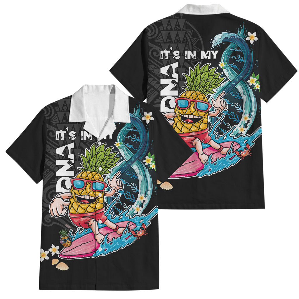 Hawaii Pineapple Surfing Family Matching Summer Maxi Dress and Hawaiian Shirt It's in My DNA - Kakau and Polynesian Pattern LT03 Dad's Shirt - Short Sleeve Black - Polynesian Pride