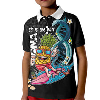 Hawaii Pineapple Surfing Kid Polo Shirt It's in My DNA - Kakau and Polynesian Pattern LT03 Kid Black - Polynesian Pride