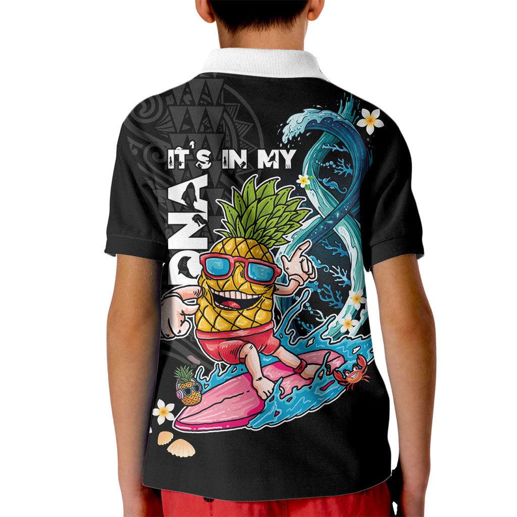 Hawaii Pineapple Surfing Kid Polo Shirt It's in My DNA - Kakau and Polynesian Pattern LT03 - Polynesian Pride