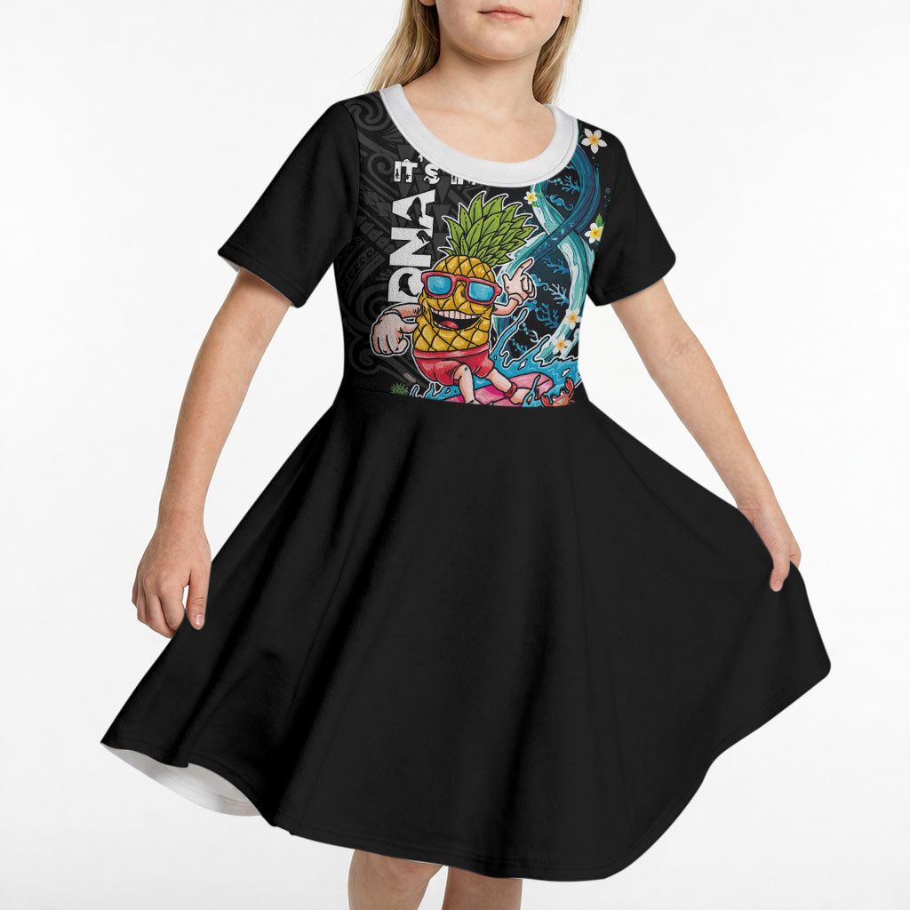 Hawaii Pineapple Surfing Kid Short Sleeve Dress It's in My DNA - Kakau and Polynesian Pattern LT03 - Polynesian Pride