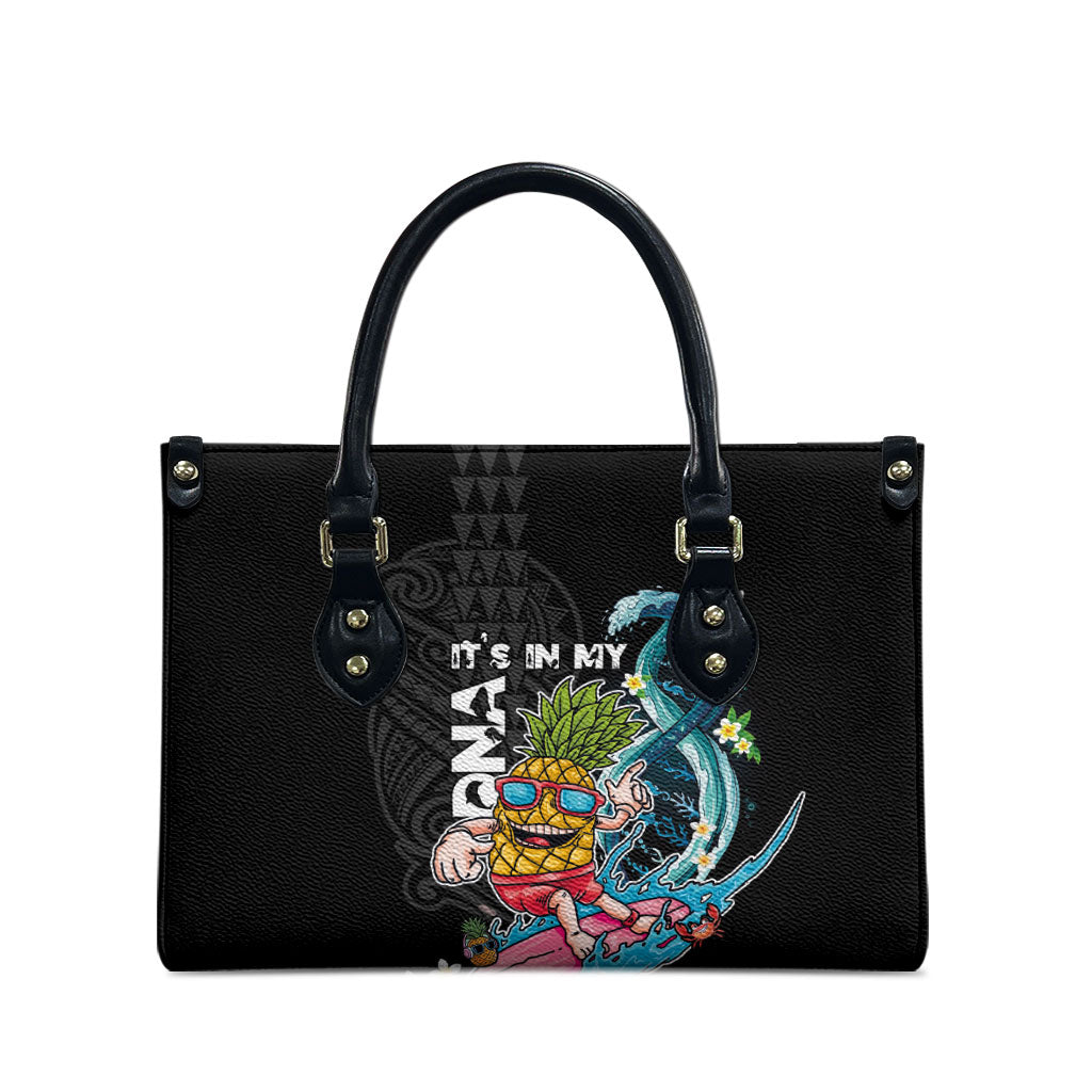 Hawaii Pineapple Surfing Leather Bag It's in My DNA - Kakau and Polynesian Pattern LT03 - Polynesian Pride