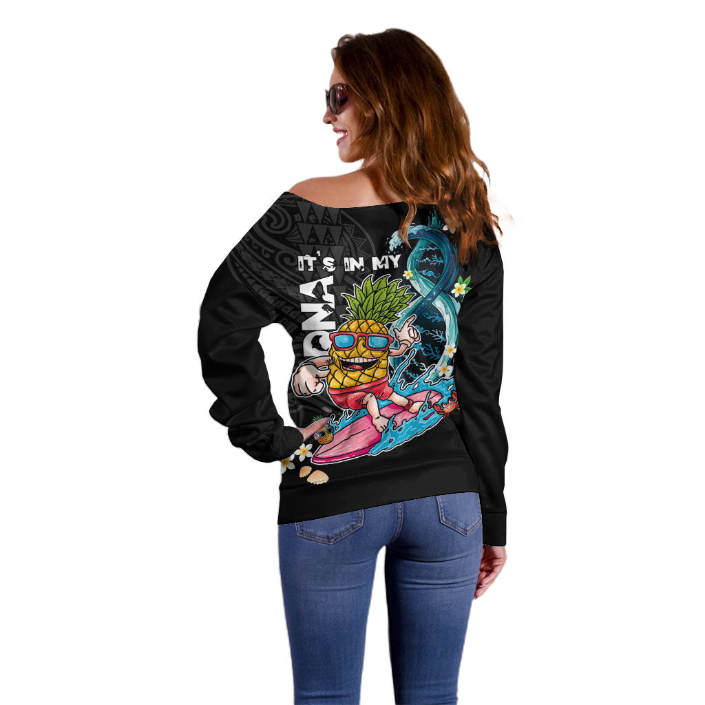 Hawaii Pineapple Surfing Off Shoulder Sweater It's in My DNA - Kakau and Polynesian Pattern LT03 - Polynesian Pride